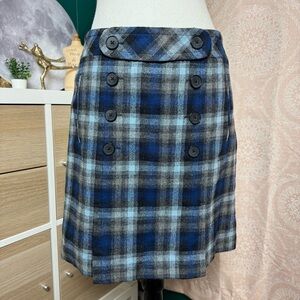 LOFT NWT Ann Taylor Blue Black Sailor Button Accent Mini Wool Blend Skirt Size 4
